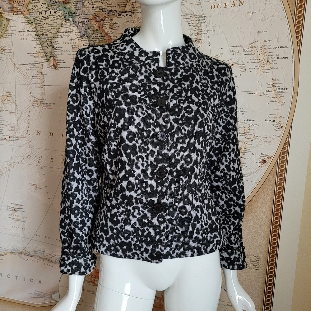 eci New York black and grey leopard print cropped lady jacket mandarin collar 10 - Picture 1 of 13